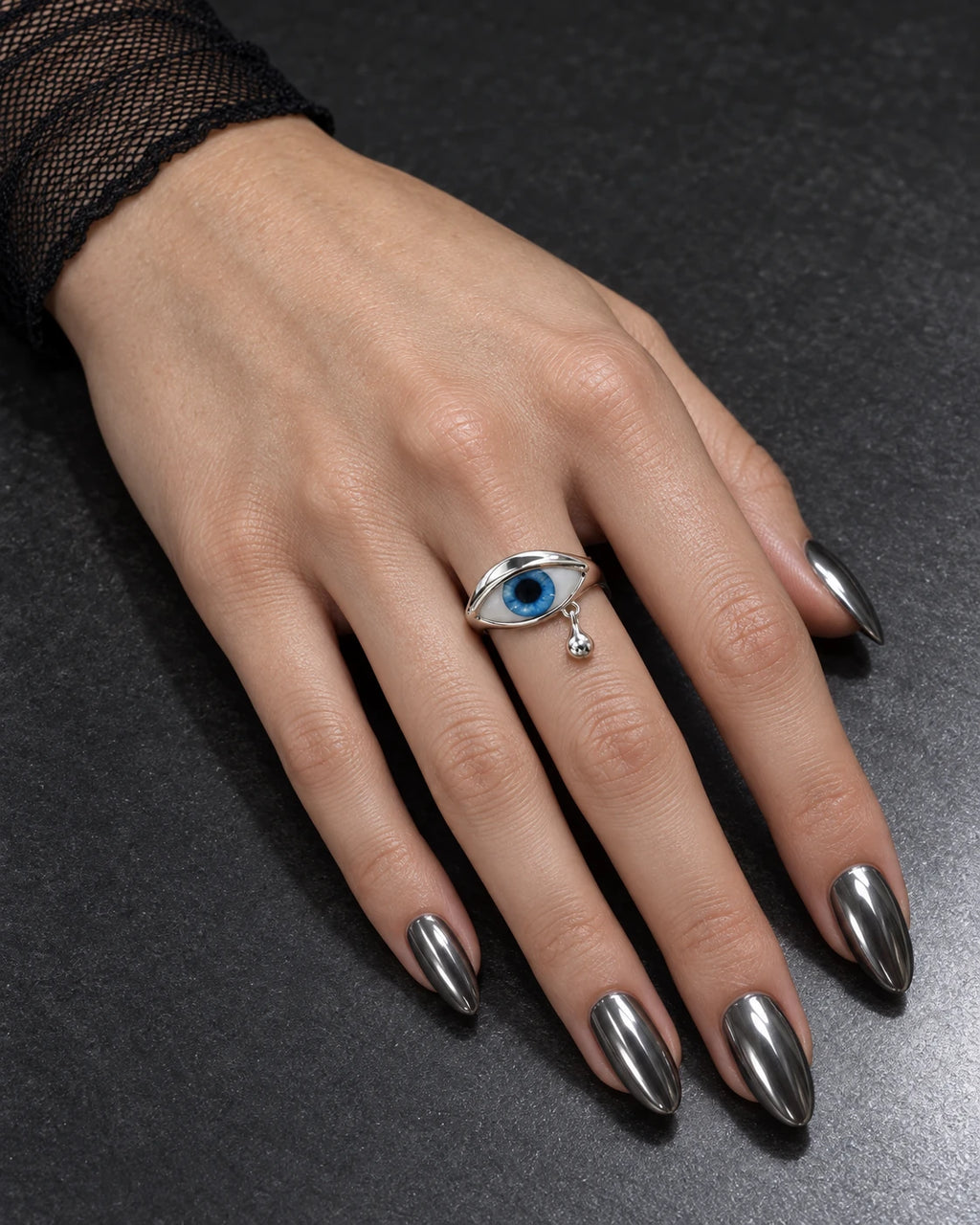 Oracle Eye Ring — Worn editorial — Blue / silver