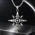 Vesper Cross Necklace — silver-tone product in a dark chrome studio setting