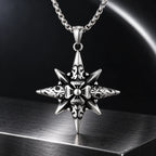 Vesper Cross Necklace — silver-tone product in a dark chrome studio setting