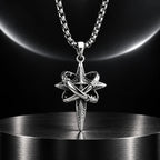 Orbit Cross Necklace — silver-tone product in a dark chrome studio setting