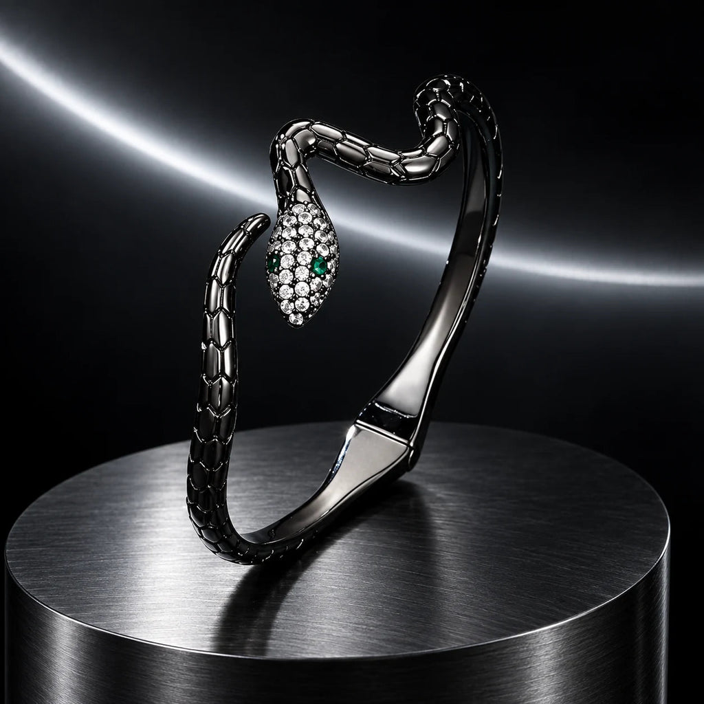 Serpent Cuff — product in a dark chrome studio setting
