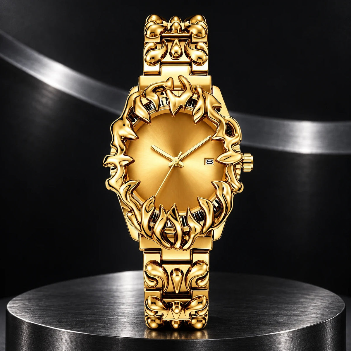 Thorn Watch — Gold in a dark chrome studio setting