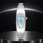Liquid Drop Watch — Blue in a dark chrome studio setting