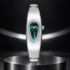 Liquid Drop Watch — Green in a dark chrome studio setting