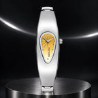 Liquid Drop Watch — Yellow in a dark chrome studio setting