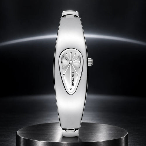 Liquid Drop Watch — Silver in a dark chrome studio setting