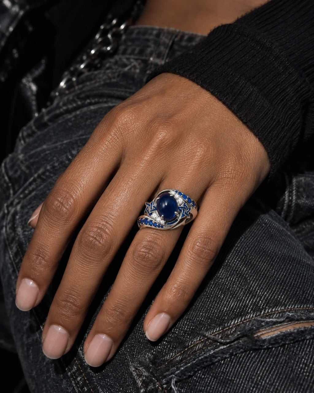 Static Star Ring — Worn editorial — Silver / blue