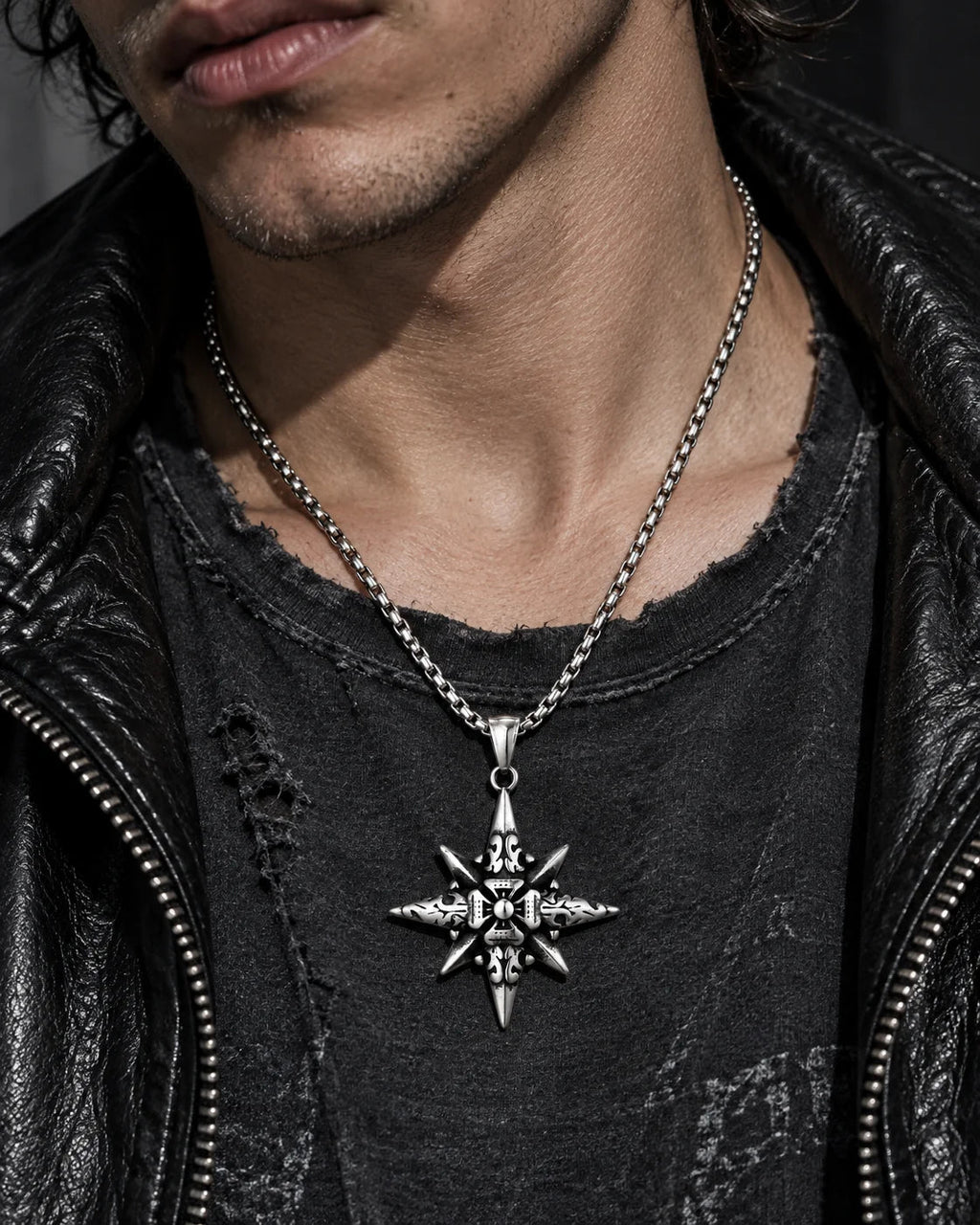 Vesper Cross Necklace — Worn editorial — Silver tone